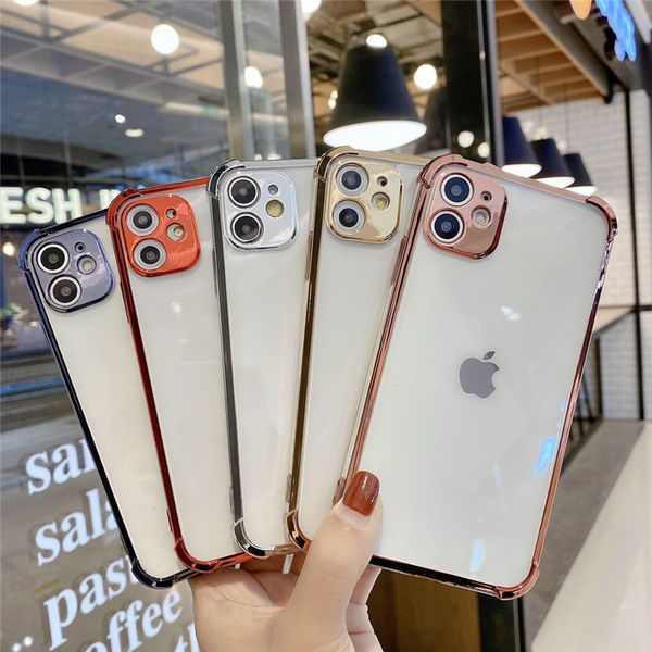 

new se2020 clear plating camera protection bling soft case for iphone 11 x 6 7 8