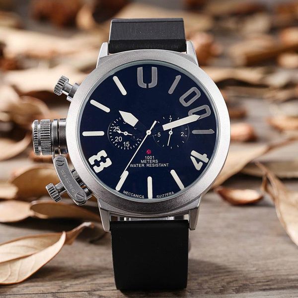 

luxury new men's sport classic black rubber u type automatic left hook wrist watch big 50 mm ship gentlemen's watch, Slivery;brown