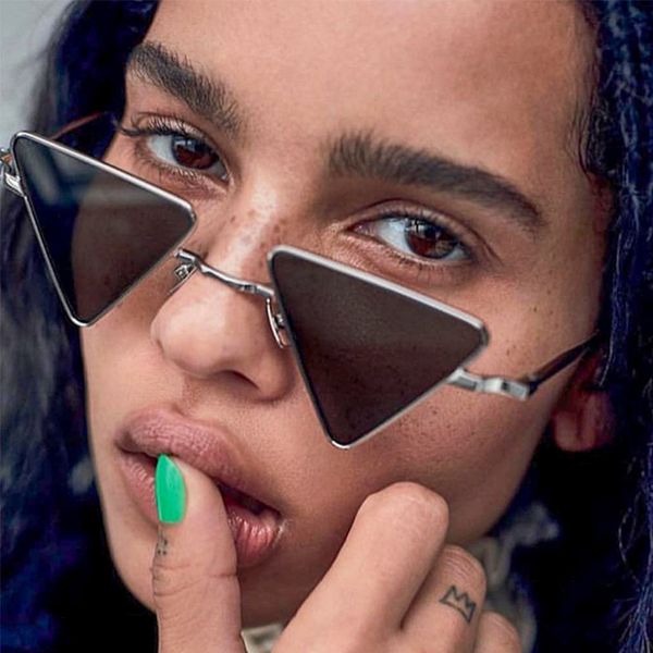 

2019 new metal frame sunglasses women retro vintage small triangle black sunglasses for female clear shades women, White;black