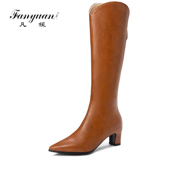 

fanyuan 2020 new arrival women knee high boots pointed toe zip autumn boots simple fashion dress party shoes ladies black
