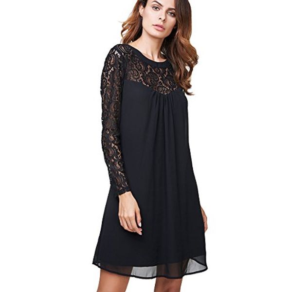 

vanberfia women's lace patchwork casual mini chiffon dress, Black;gray