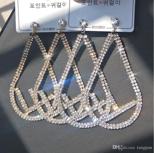 

19 new high-end temperament bright diamond full diamond letters fashion feast earrings personalized earrings earrings, Golden;silver