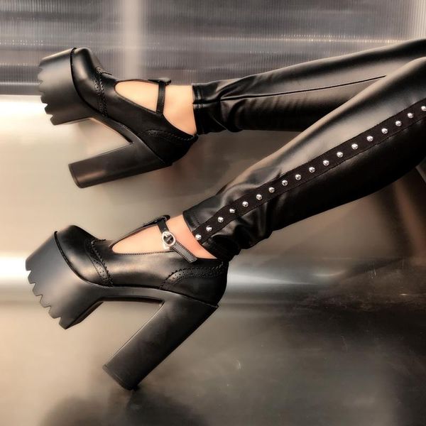 

2018 new nightclub catwalk shoes round head 14cm super high heel platform women's shoes shallow mouth super high heel, Black