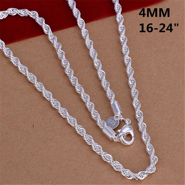 

n067 noble nice beautiful fashion elegant silver plated charm 4mm chain rope necklace fit pendant jewelry 16-24inch