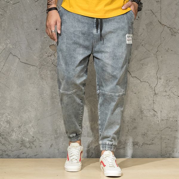 

new men's gray jogger denim pants distressed loose harem jeans plus size 30-46, Blue