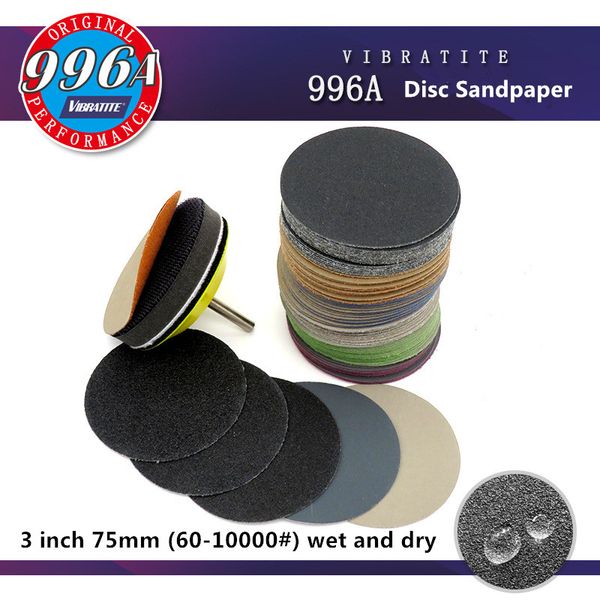 

100pcs/set 3 inch disc water sandpaper wet and dry 60#-10000# polishing and polishing 75mm back velvet flocking sandpaper