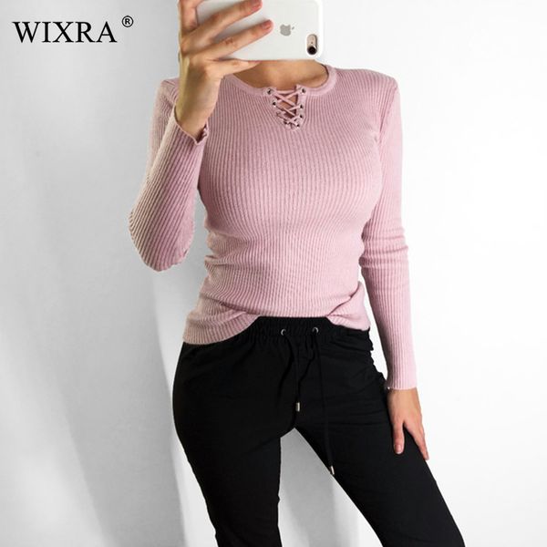 

wixra 2018 autumn winter women's new sweater long sleeve lace up fashion pullovers knitted pull knit jumper sweaters, White;black