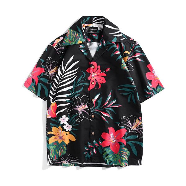 

2019 floral print hawaiian shirt casual tropical travel seaside beach shirts summer short sleeve men palm trees 3d shirts, White;black