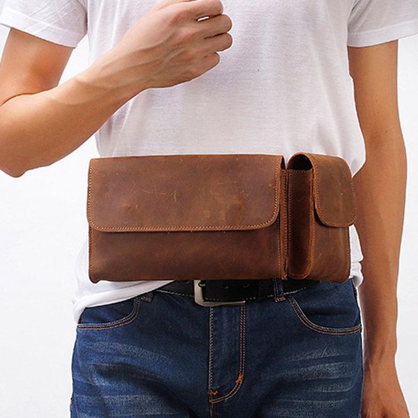 

genuine leather waist packs fanny pack belt bag phone pouch bags travel waist pack male small bag leather pouch