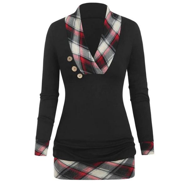 

plus size fashion plaid tunic blouse casual winter ladies buttons bottom female women long sleeve shirt blusas pullover, White