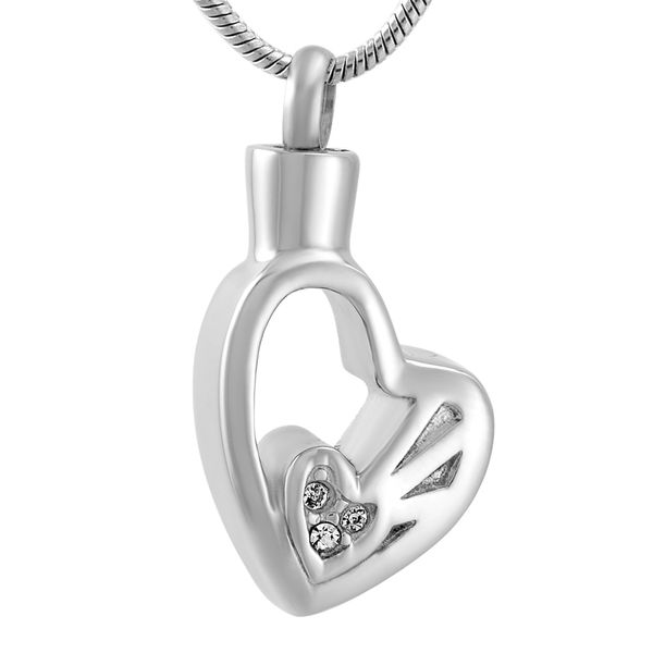 

stainless steel cremation inlay crystal hollow heart shape for ashes urn souvenir for men and women with chain jewelry ijd9572, Silver