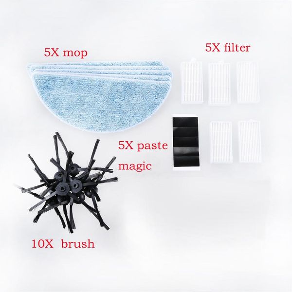 

10*side brush+5*hepa filter+5*mop cloth+5*magic paste for chuwi ilife v5s ilife v5s pro x5 v3+ v5 v3 v5pro vacuum cleaner part