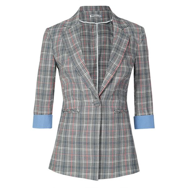 

women's suits & blazers 2021 summer spring women half sleeves casual small blazer ladies plus size outwears single button plaid jacket, White;black