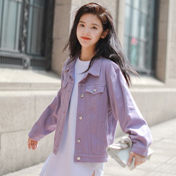 

women's jackets women sweet white denim purple casual female preppy style short jean jacket ladies spring autumn long sleeve coat, Black;brown