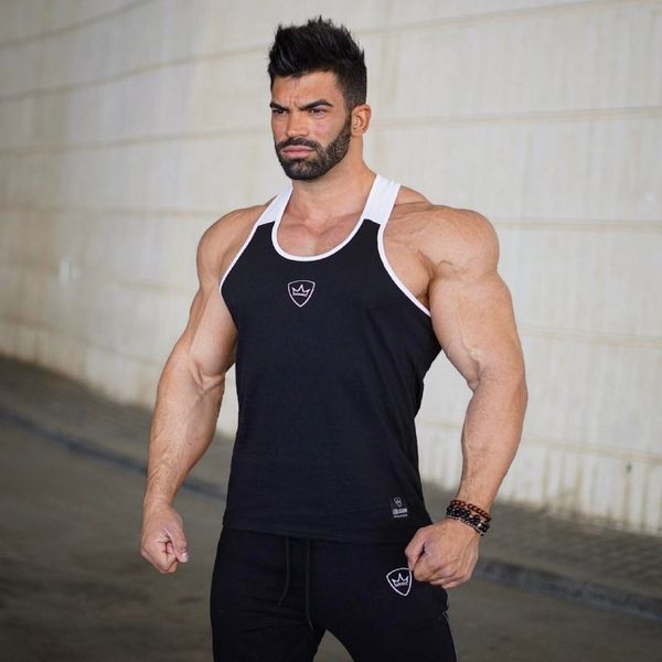 

new cotton 100% mens running shirts compression tights gym tank fitness sleeveless t-shirts sport shm running vest, Black;blue