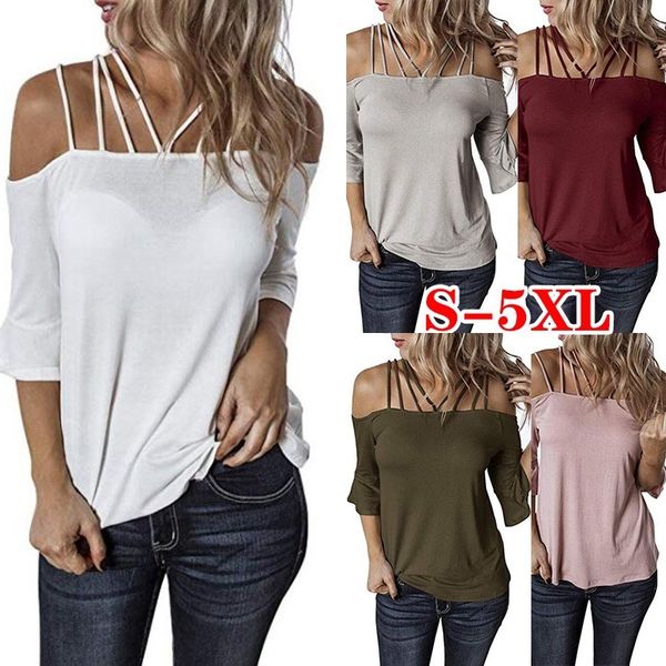

designer women t shirt sleeveless halter simple fashion big size women designer t shirt trumpet sleeve shoulder strap t-shirt, White