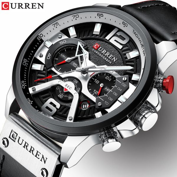 

curren 8336 sports wrist watch men waterproof relogio masculino fashion brand men's wristwatch quartz black, Slivery;brown