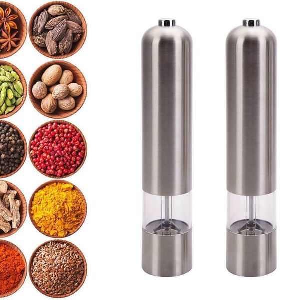 

новые 2pcs electric специи соус соль перец из нержавеющей стали mill grinder