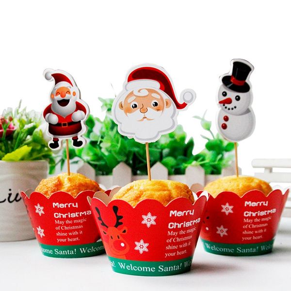 

24pcs christmas cake er flag santa claus paper cupcake wrappers ers for kids diy party birthday baking family decoration