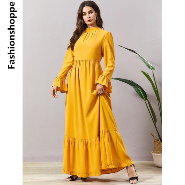 

muslim abaya dresses women solid color ruffle petal sleeve maxi long african uae caftan kimono big swing party islamic clothing, Red