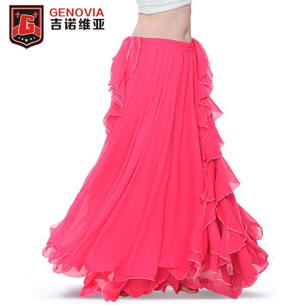 

11colour professional chiffon women belly dance costume 2 layers full slit skirt new arrival 2018 belly dance skirt dress, Black;red
