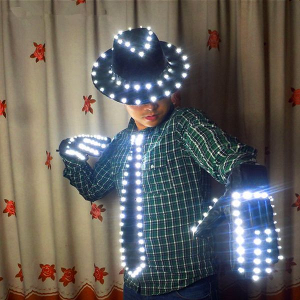 

LED Costume Clothes luminous jazz Hat With Light Tie LED gloves For Michael jacket Cosplay Costume