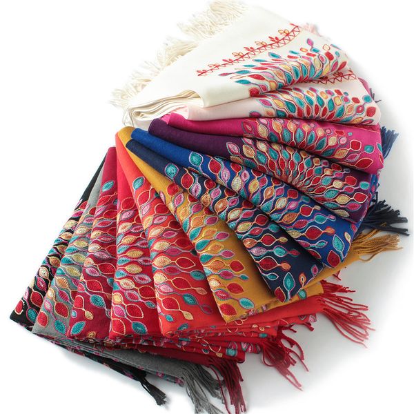 

2019 winter new scarf women vintage embroidery thick warm cashmere scarves shawls and wraps ladies bandana echarpe