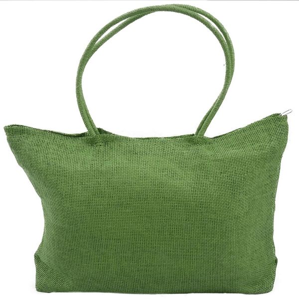 

ladies straw weaving summer beach tote bag shopping travelling zippered bag-light green