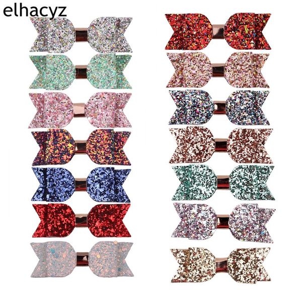 

14pcs/lot 2019 glitter hairpins with ribbion alligator clips 3.5" pu bow hair clips for girls barrettes boutique hair accessory, Slivery;white