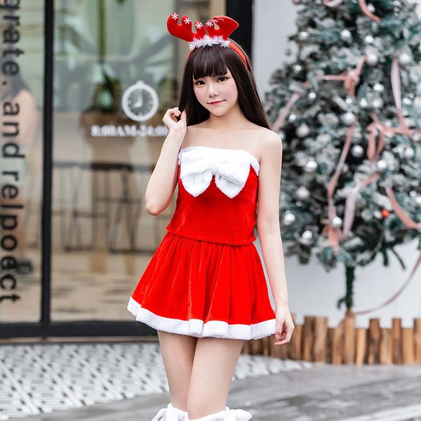 

strapless mini dress set santa claus cosplay women fancy christmas red costume holiday clothing party xmas outfit, Silver