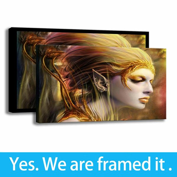 

hd print wall art elf woman canvas painting poster hallway wall decor - ready to hang - framed