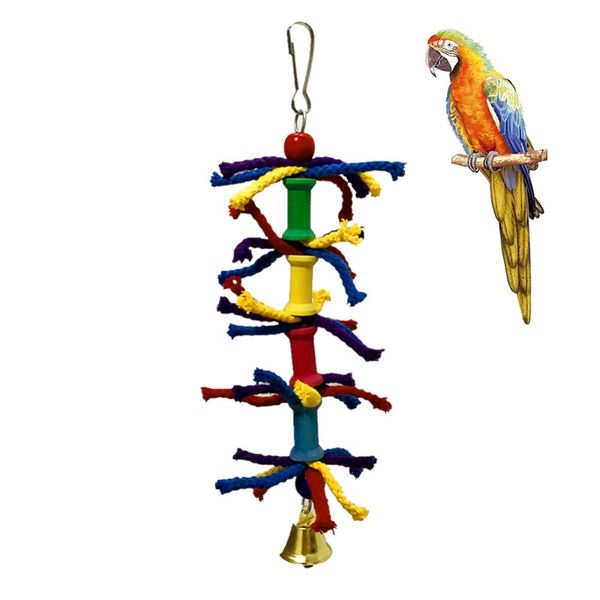 

bird toys wooden blocks cotton rope chew toys for parrots colorful hanging bridge string with bells funny swing parrot