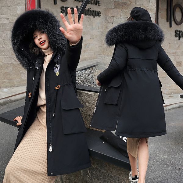 

2019 winter new style korean-style cotton coat women's mid-length loose-fit cotton-padded clothes lambs wool cotton-padded jacke, Blue;black