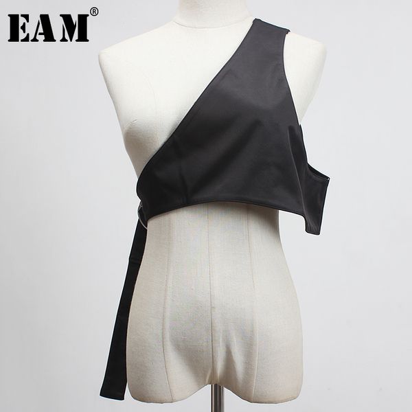 

eam] women loose fit black buckle irregular split joint vest new v-collar sleeveless fashion tide spring autumn 2020 1x43801, Black;white