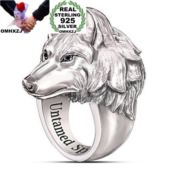 

omhxzj wholesale rr1234 european fashion fine jewelry man male party birthday wedding vintage wild wolf 925 sterling silver ring, Golden;silver