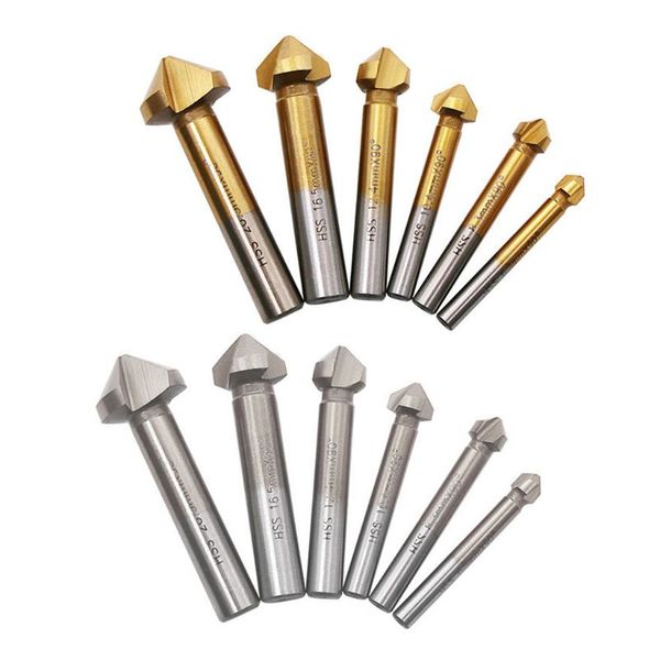 

6 pcs/set portable 90 degree hss 3-blade chamfering cutter woodworking opening reamer drill chamfer hole opener