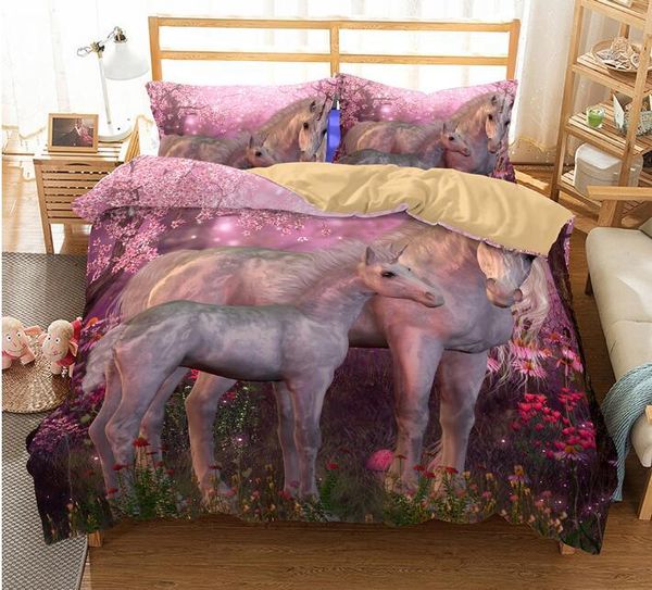 

3pcs luxury bedding set duvet cartoon unicorn bed cover set king size kids back to school duvet cover set bedding supplies