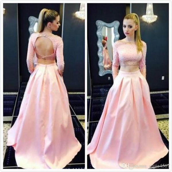 

2019 new fascinating floor-length backless celebrity dresses two pieces scoop evening dresses elegant satin party prom gowns vestido 2018, Black;red