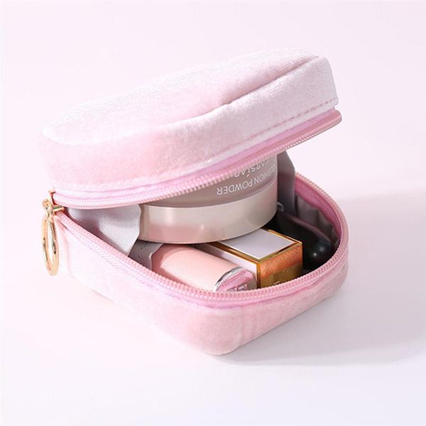 

flocking mini makeup bag zipper lipsticks storage pouch portable comestic bag with interlayer for travel outdoor