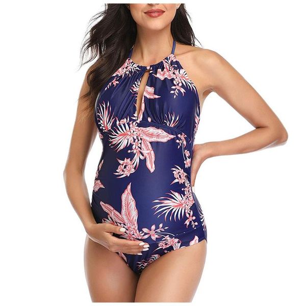 

swimsuit women maternity floral print straps o-neck one piece swimsuit swimwear maillot de bain grossesse, White