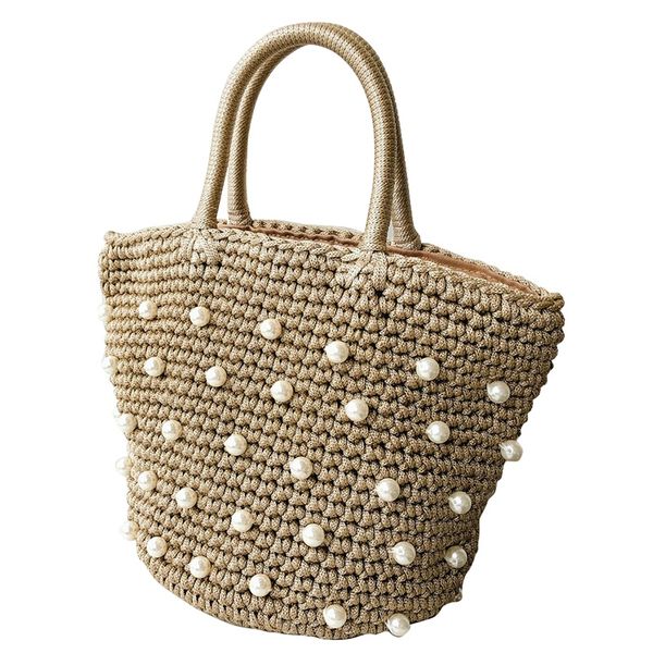 

casual woven pearl handbags tote bag net red temperament mouth tote