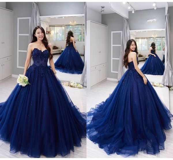 

blue tulle ball gown sweet 16 dresses lace beaded sequins draped sweetheart lace-up prom dress 8th grade graduation quinceanera dresses long, Black