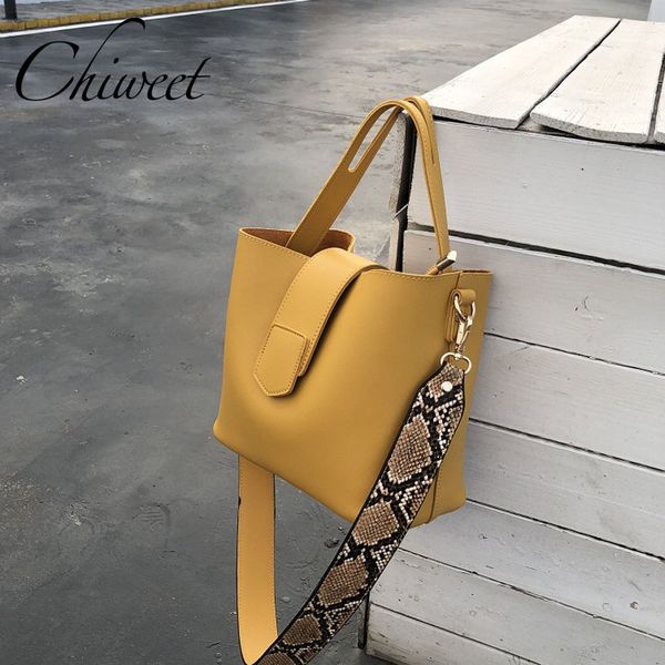 

2019 designer handbag leather bucket bag casual tote women messenger bags ladies serpentine wide strap shoulder bag