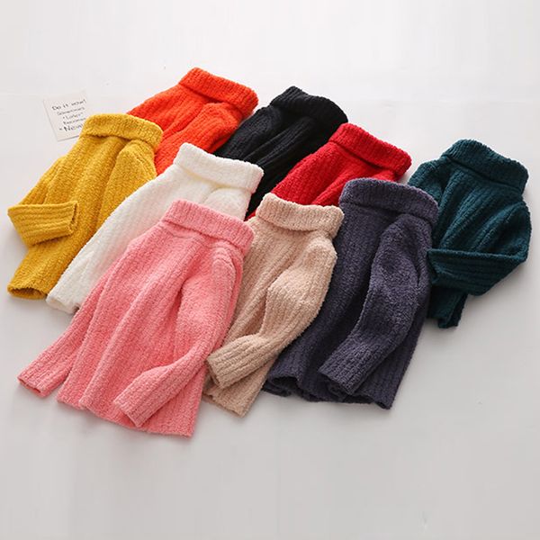 

thick turtleneck warm girls boys sweater autumn winter knitted children pull high elasticity soft kids pullovers sweater 3-10y, Blue