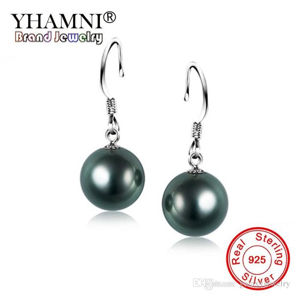 YHAMNI Orecchini pendenti in argento con perle nere naturali da 10 mm 925 Orecchini in argento massiccio con gioielli raffinati YHE168