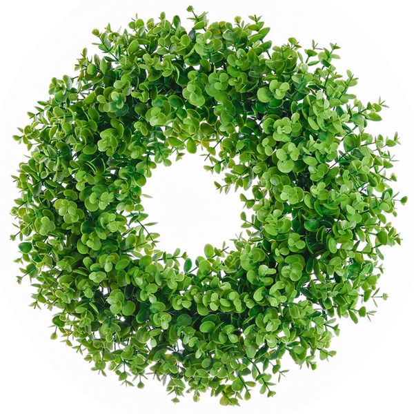 

artificial green leaves wreath eucalyptus milano grass wreath- 17 inch fake eucalyptus wreath outdoor green for front doo