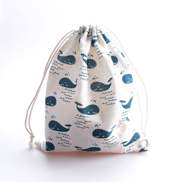 

cartoon whale drawstring bag cotton linen pocket mini travel storage package sundries kids toys organizer bag