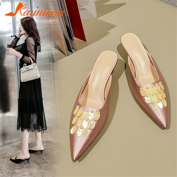 

karinluna fashion new luxury shoes woman pumps 2019 pointed toe slip on summer mules pumps woman shoes, Black