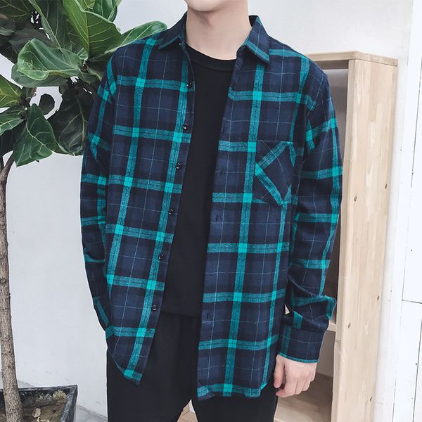 

men plaid shirt spring autumn flannel shirt men dress shirts fashion long sleeve slim fit chemise homme cotton male, White;black