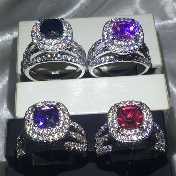 

5 colors luxury birthstone ring 925 sterling silver diamond cz engagement wedding band rings for women men jewelry, Slivery;golden